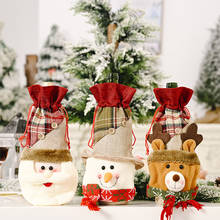 Christmas Decorations Linen Buttons Plaid Wine Bottle Cover Cartoon Santa Claus Snowman Wine Bottle Bag Wine Cover 2024 - buy cheap