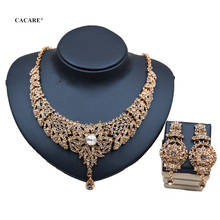 Luxury Dubai Gold Jewelry Sets Women Big Necklace Earring Set Indian Jewellery F1130 Rhinestone Party Jewels CACARE 2024 - buy cheap