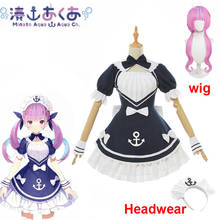 Vtuber Minato Aqua Cosplay Costume Women Cute Maid Dress Halloween Carnival Party Uniforms YouTuber Outfits Pink Wig 2024 - buy cheap