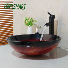 Yanksmart redondo vermelho lavatório bacia vessel vanity sink & banheiro mixer bacia de vidro temperado pia conjunto torneira com dreno 2024 - compre barato