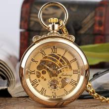 Relógio mecânico de bolso luxuoso, de ouro com numerais romanos, mostrador de face aberta, relógio de bolso para presentes para homens e mulheres, de alta qualidade, corda à mão 2024 - compre barato
