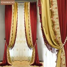 Custom curtain high-grade light luxury flannel living room  embroidery red thick velvet cloth blackout curtain tulle C398 2024 - buy cheap