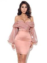 Женское платье с открытыми плечами, розовое Бандажное платье в стиле пэчворк с длинным рукавом, модное Клубное вечернее платье, одежда знаменитости, лето 2021 2024 - купить недорого