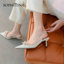 SOPHITINA Female Heel Shoes Women Sweet Style Leather Thin Butterfly-knot Dress White Beautiful Summer Pointed Toe Pumps FO136 2024 - buy cheap