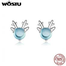 WOSTU Real 100% 925 Sterling Silver Lovely Elk Blue Stud Earrings Glass Stone Fashion Earrings For Women Wedding Jewelry CTE210 2024 - купить недорого