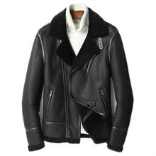 Куртка из натуральной кожи, мужская зимняя куртка из настоящей овчины, пальто для мужчин, шерстяная меховая подкладка, мотоциклетная куртка, Chaqueta T-12-1801MY1895 2024 - купить недорого