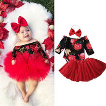 3PCS Newborn Baby Girl Clothes Sets 3pcs Floral Print Romper Jumpsuit+Tutu Skirt+Headband Outfit Set 2024 - buy cheap