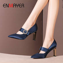 Enmayer-sapatos femininos de salto sexy básico, linha primavera/outono, com alça e fivela, estilo retrô, sapatos de casamento, cor cristalina, 34-39, 2020 2024 - compre barato