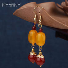 2 colors MYWINY New fashion copper jewelry yellow beaded earrings , cylinder nature stones vintage earrings 2024 - buy cheap