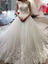 2021 Ball Gown Sleeveless Bateau Applique Court Train Tulle Custom Made Bridal Gown Wedding Dresses 2024 - buy cheap