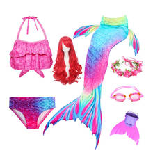 Детский купальный костюм с хвостом русалки для девочек, купальный костюм, парик русалки для девочек, парики русалки, Флиппер, монофин, костюм 2024 - купить недорого