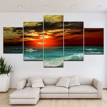 Pintura de puesta de sol de mar hermosa, 5 piezas, cuadro de arte de pared enmarcado, regalo, decoración del hogar, pintura impresa en lienzo, decoración de sala de estar 2024 - compra barato