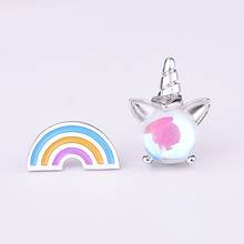 MENGYI Rainbow Unicorn Brincos da Menina Moda Bonito Esmalte Brincos Simples Jóias Diária das Mulheres Charme Brincos Assimetria 2024 - compre barato