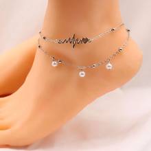 Fashion Anklets Bracelet For Ankle Vintage Silver Color Simulation Pearl Heart Beads Anklet Woman Girl Bohemian Jewelry Gift 2024 - buy cheap