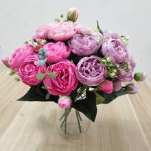 Розовые шелковые искусственные пионы, букет высотой 30 см из 5 больших цветков и 4 закрытых бутонов, недорогие искусственные цветы для украшения интерьера дома и на свадьбе 2024 - купить недорого