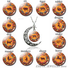 12 Zodiac Crescent Moon Necklaces Glass Dome Jewelry Zodiac Signs Pendant Hot Fashion Accessories Men Women Birthday Gifts 2024 - buy cheap