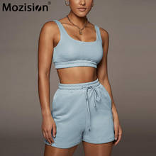 Mozision Casual Solid Sportswear Two Piece Sets Women 2021 Crop Top And Drawstring Shorts Matching Set Summer Athleisure Outfits 2024 - buy cheap