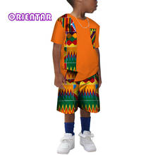 Детская одежда в африканском стиле комплект из 2 предметов, хлопковая футболка с короткими рукавами и штаны для мальчиков, одежда с принтом в африканском стиле Базен риче, WYT214 2024 - купить недорого