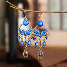 Trendy Flower Blue Crystal Long Tassel Dangle Earrings For Women Hangers 2020 Classic Indian Earrings Beads Wedding Earrings 2024 - buy cheap