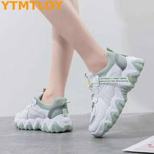 2020 Sneakers Women's Fashion Curved Thick-soled Shoes Laces Dad Shoes Chic Retro Gray-green Platform Sneakers 2024 - buy cheap