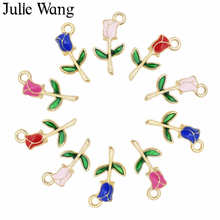 Julie wang 8 pçs esmalte rosa charme flores rosa vermelho azul liga ouro tom colar pulseira brincos jóias fazendo acessório 2024 - compre barato