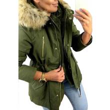 Chaqueta de plumón para mujer, abrigo grueso ajustado con capucha y cuello de pelo largo, Parkas cálidas, ropa de invierno, novedad 2024 - compra barato