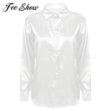 Office Lady Turn-Down Collar Long Sleeve Blouse Shirt Women Button Satin Silk Top Shirts Formal Casual Solid Color White Tops 2024 - buy cheap