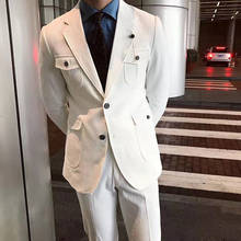 White Casual Suits for Men 2 Piece Slim Fit Wedding Groom Tuxedo with Notched Lapel Custom Male Set Blazer Pants 2020 2024 - buy cheap