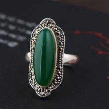 FNJ 925 Silver Green Agate Ring for Women Jewelry 100% Original Pure S925 Silver Sterling Ring Black Shajing MARCASITE 2024 - buy cheap