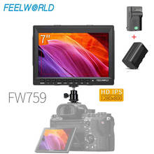 Feelworld-monitor de vídeo dslr fw759, monitor ips de 7 polegadas com campo de câmera 1280x800, monitor lcd hd com foco peaking hd + bateria traje + carregador 2024 - compre barato