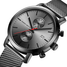 Relógio masculino multifuncional, preto, cronógrafo, aço inoxidável, malha, à prova d'água, mostrador grande, marca de luxo, moderno 2024 - compre barato