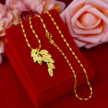 Sand Gold Necklace for Women Wedding Party Jewelry Yellow Gold Color Solid Leaves Pendant Necklace Clavicle Chain Choker Gift 2024 - buy cheap