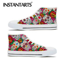 INSTANTARTS Sugar Skull Roes Dead Day Pattern Vulcanize Classic High Top Canvas Shoes Women Comfort Lace-up Casual Lady Sneaker 2024 - buy cheap