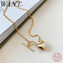 WANTME-colgante de corazón de amor Punk redondo para mujer, de plata de ley 100% auténtica, collar de cadena cubana para mujer, joyería fina de Hip Hop para regalo 2024 - compra barato