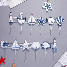 Gancho de decoración de madera de estilo mediterráneo, colgante náutico de concha de estrella de mar, signo de playa, artesanías 2024 - compra barato