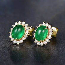 Vintage emerald gemstones green jade crystal zircon diamonds stud earrings for women 14k gold color jewelry bijoux bague gifts 2024 - buy cheap