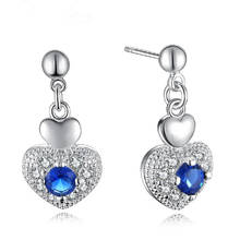 FYJS Unique Silver Plated Love Heart with Blue Crystal Stud Earrings for Women Fashion Jewelry 2024 - buy cheap