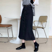 Falda vaquera negra para mujer, falda larga delgada de cintura alta, estilo Harajuku, de talla grande, para primavera y otoño, 2021 2024 - compra barato