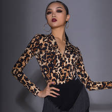 Ropa de baile latino para mujer, estampado de leopardo con cuello en V, Ropa de baile estándar nacional, vestidos de competición Latina DN7488 2024 - compra barato