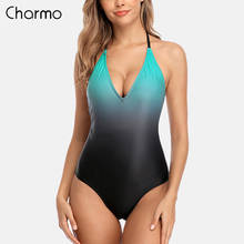 Charmo-bañador Monokini para mujer, traje de baño de una pieza con gradiente, sin espalda, vendaje con cuello en V, ropa de playa Sexy 2024 - compra barato