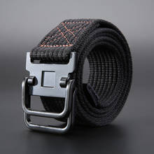 Cinturón de lona Vintage de doble bucle para hombre y mujer, cinturón informal salvaje para exteriores, color negro, novedad de 2021 2024 - compra barato