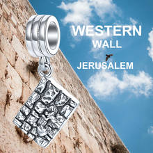Colgante de plata esterlina 100% 925 para mujer, abalorio rectangular de pared de Israel, apto para pulseras europeas, regalo de joyería 2024 - compra barato