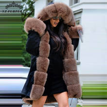 2020 moda inverno jaqueta feminina casaco de pele real natural real gola de pele de raposa solta longo parkas grande pele outerwear destacável 2024 - compre barato