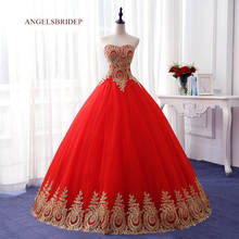 Sexy Sweetheart Red Quinceanera Dresses Celebrity Gowns Gold Applique Floor-Length Tull Special Occasion Party Gowns 2024 - buy cheap