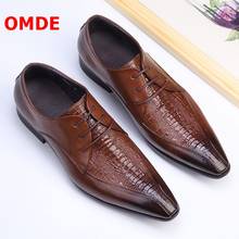 Туфли OMDE мужские из натуральной кожи, крокодиловый узор, заостренный носок, строгие, на шнуровке, обувь для офиса и свадьбы 2024 - купить недорого