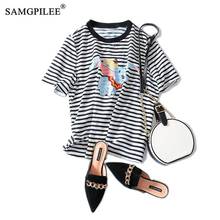 Women T-shirts 2020 Casual Tshirt Oversize Women Chiffon Sort Striped O-neck Women Fashion T-shirts Brand Woman T-shirty Damskie 2024 - buy cheap