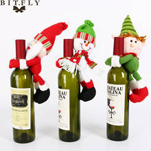 1pcs bitfly natal garrafa de vinho decoração santa elk elf presente garrafa de vinho capa ano novo festival festa decoração para casa 2024 - compre barato