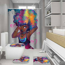 Cute Loli African Shower Curtains Afro American Lady Women Colored Hair Bathroom Set Non-Slip Rugs Toilet Lid Cover Mat 2024 - buy cheap