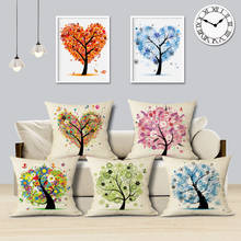 Elegant Printed Cushions Cover Flower Tree High Quality Decorative Pillows For Sofa Bed Car Home Woven Linen Throw Pillow Case 2024 - buy cheap