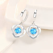 Brincos de coração coreanos femininos, brincos de argola fofos brancos azul rosa joias charmosas ky1133 2024 - compre barato